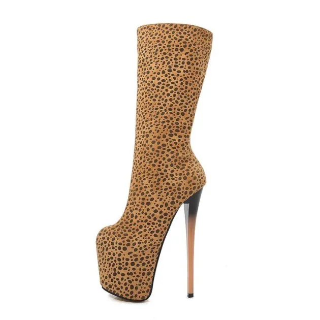 Botas altas de tacón alto con cremallera y estampado de leopardo