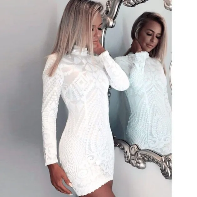 Sexy Round Neck Sequin Long Sleeve Party Dress