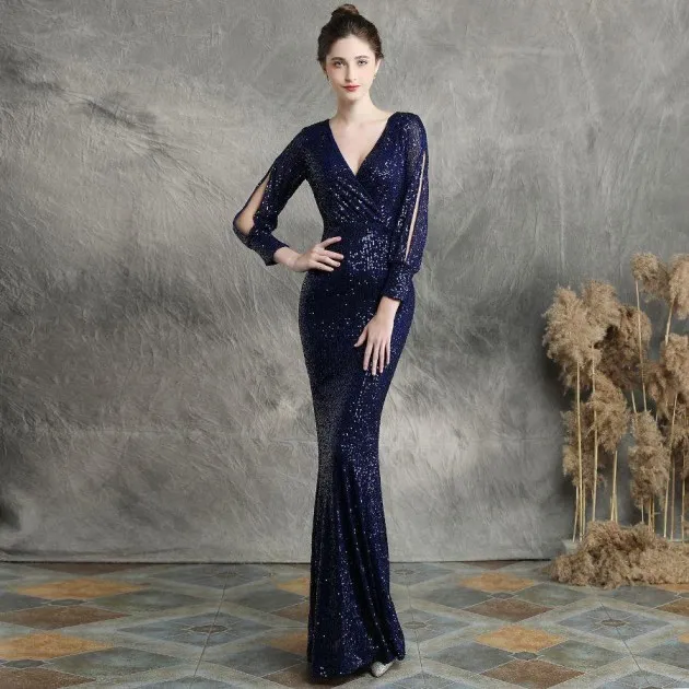Sequined gas field fishtail evening dress