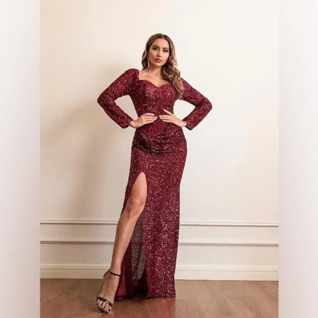 Fashion Sexy Long Sleeve Sequined Dress