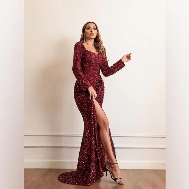 Fashion Sexy Long Sleeve Sequined Dress