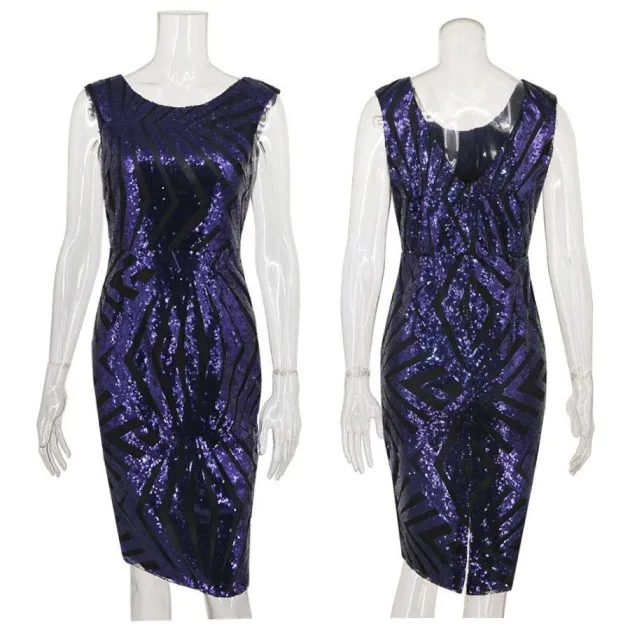 Round Neck Back V-neck Womens Sequin Dress