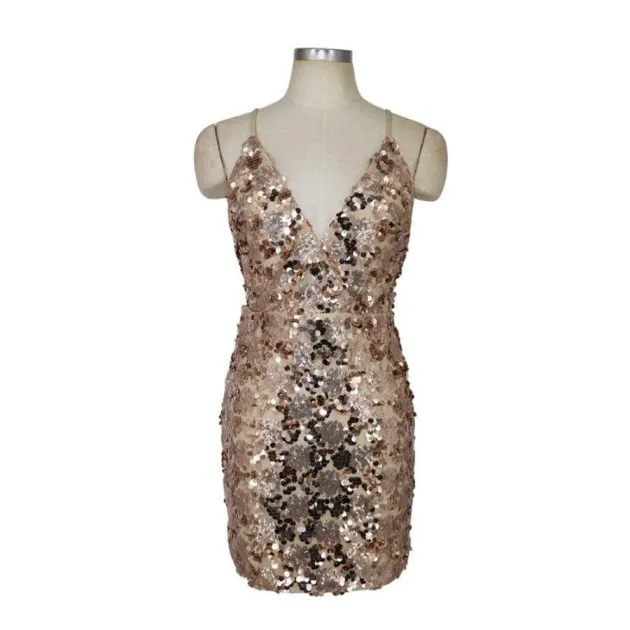 sexy sequin dress deep V-neck sling bag hip dress