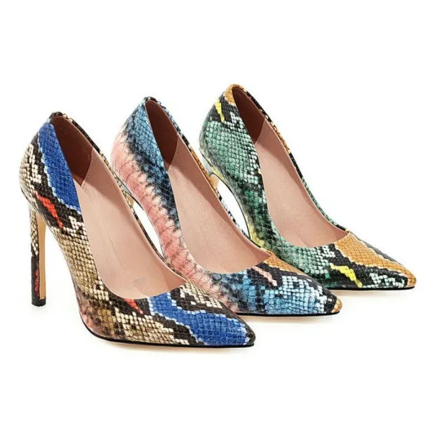 Color block snakeskin pattern net red super high heels