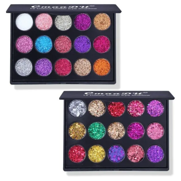 Paleta creativa de sombras de ojos con lentejuelas de diamante de 15 colores