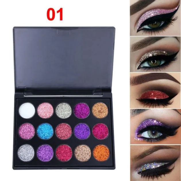 Paleta creativa de sombras de ojos con lentejuelas de diamante de 15 colores