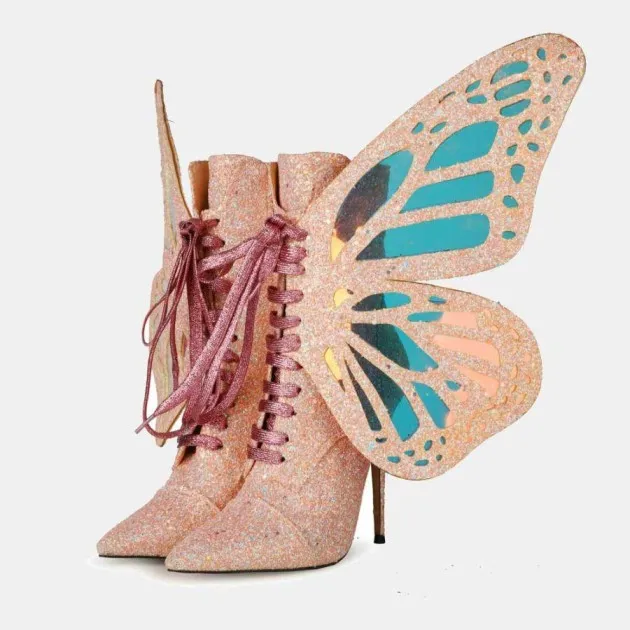 Cross-lace Sequined Butterfly Wings Sequined Short Boots