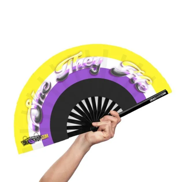 Bamboo Clack Fan She They He non binary flag fan