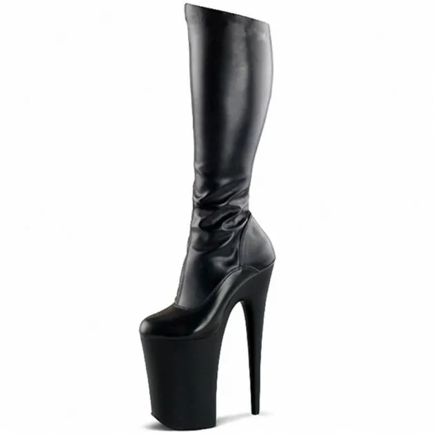 20Cm Stiletto High Heel Boots Black Patent Leather High Heel Boots