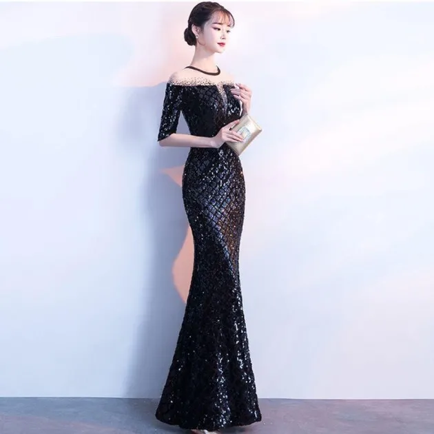 Host Catwalk Evening Dress Temperament Elegant Rhombus