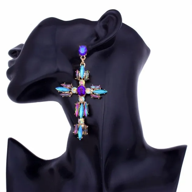 Cross Shaped Exaggerated Shiny Earrings