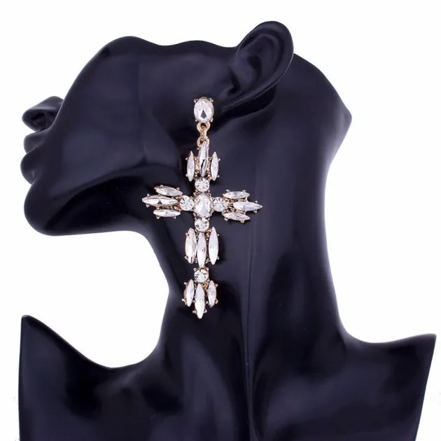 Cross Shaped Exaggerated Shiny Earrings