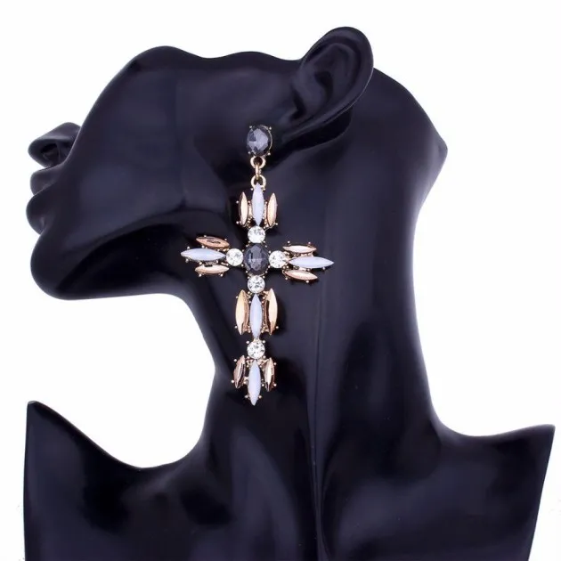 Cross Shaped Exaggerated Shiny Earrings
