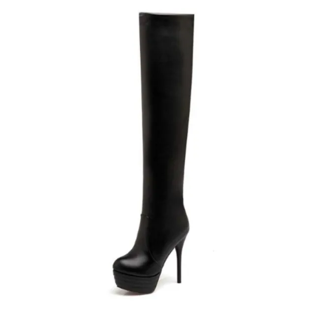 Round Nose Platform Boots 13 Cm