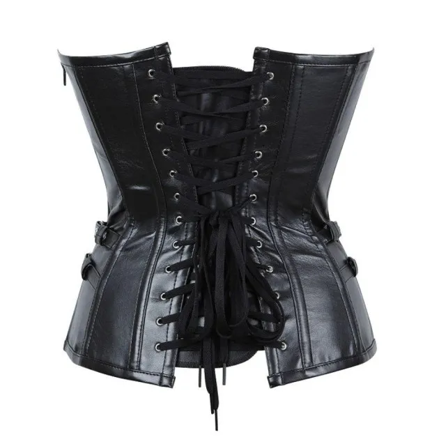 Gothic Zipper Leather Steel Court Corset