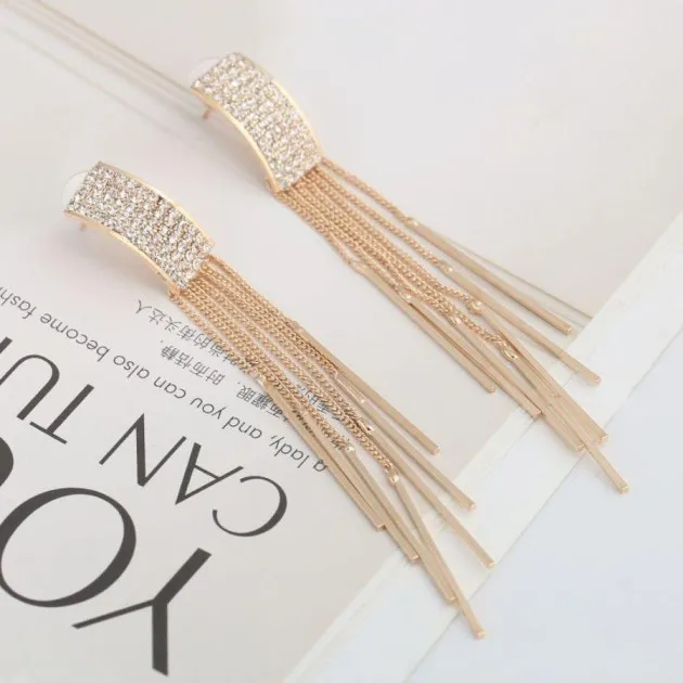 Long crystal earrings tassel earrings