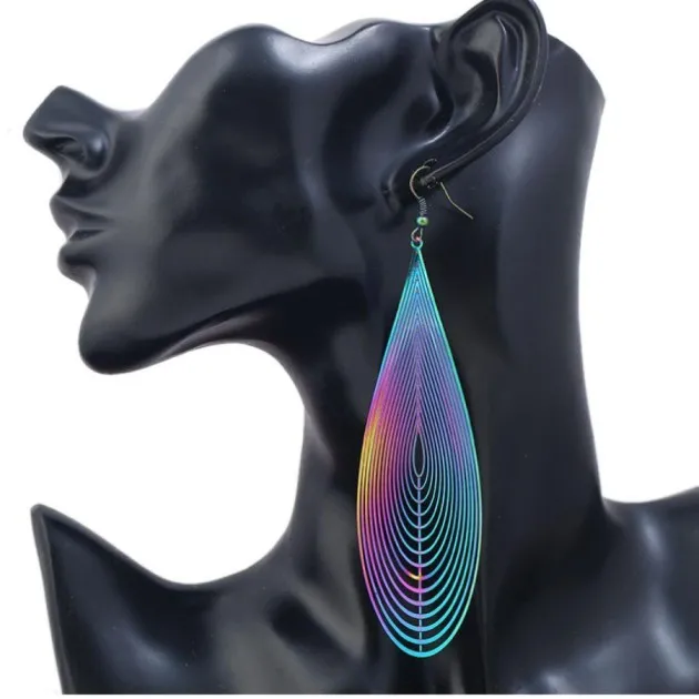 Openwork water drops colorful earrings