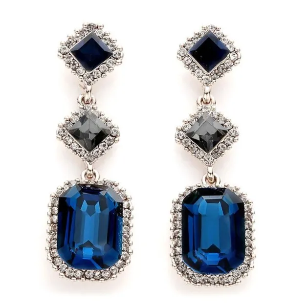 Long Geometric Square Crystal Earrings Gemstone Earrings