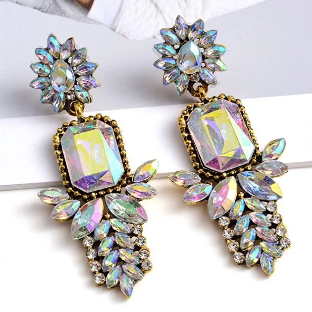 Fashion Earrings Colorful Diamond Long Metal