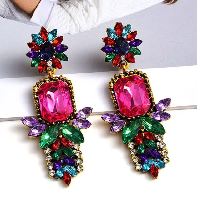 Fashion Earrings Colorful Diamond Long Metal