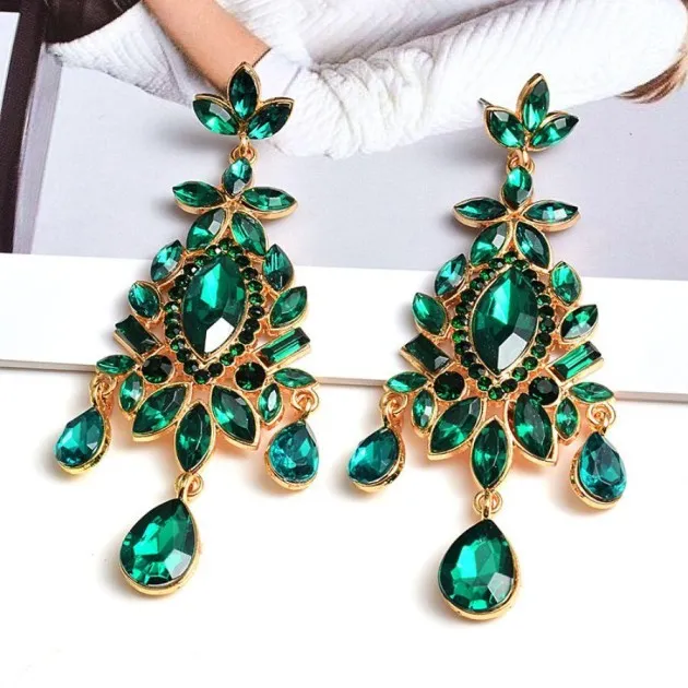 Pendientes elegantes vintage en forma de gota Estilo colgante de cristal de lujo