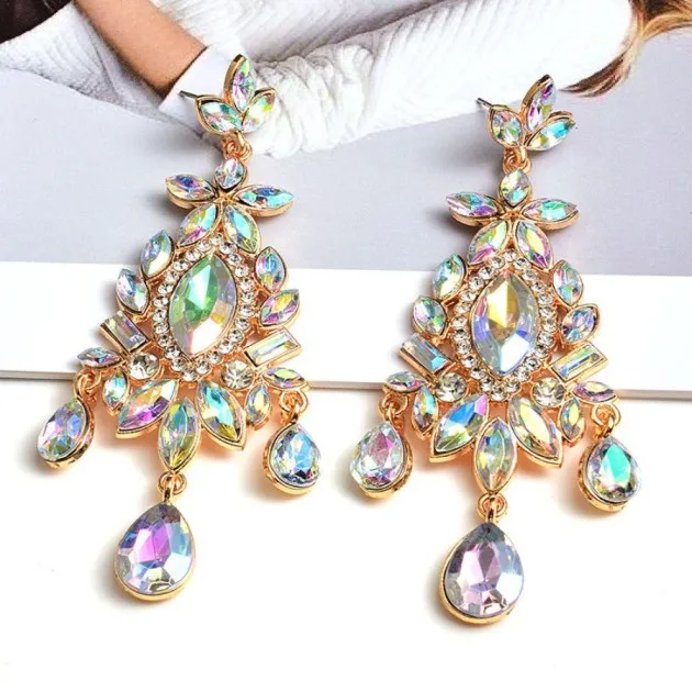 Pendientes elegantes vintage en forma de gota Estilo colgante de cristal de lujo