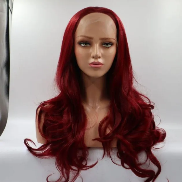 Burgundy front lace chemical fiber wig