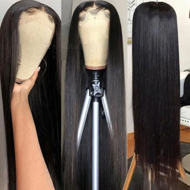 Mid-Section Black Long Straight Hair Front Lace Wig Gabriella