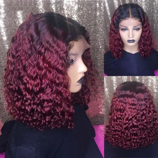 Burgundy Gradient Color Wig Lace Front Short Bob Wig