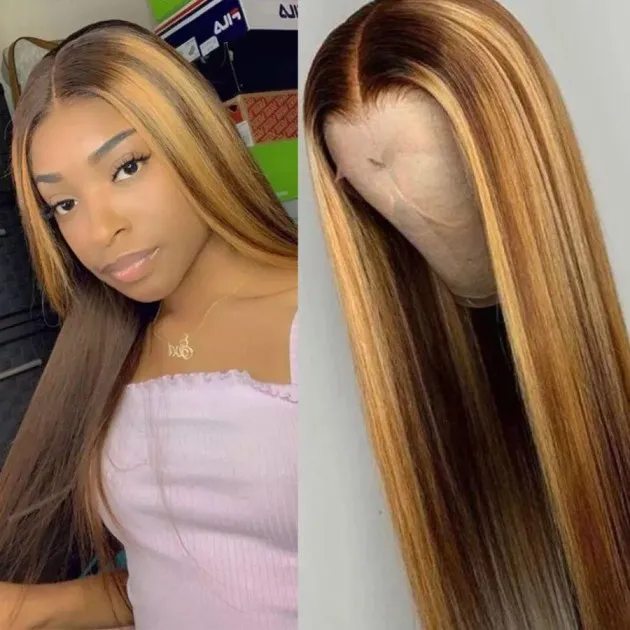 Straight Highlight Lace Front Wig Mid-Section Dyeing Gradient