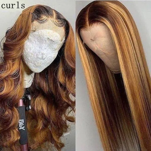 Rechte Highlight Lace Front Pruik Middensectie Gradiënt