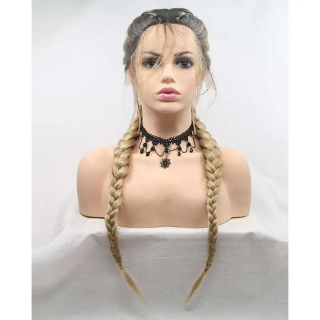 Two-tone Double Ponytail Braid Front Lace Synthetic Wig