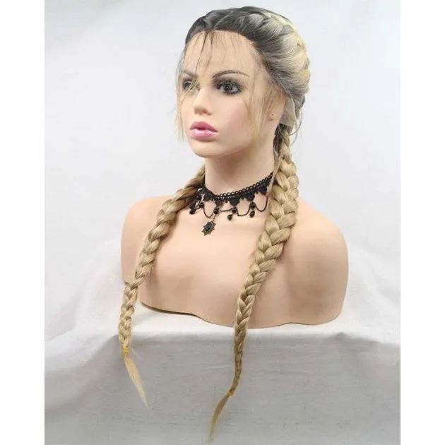 Two-tone Double Ponytail Braid Front Lace Synthetic Wig