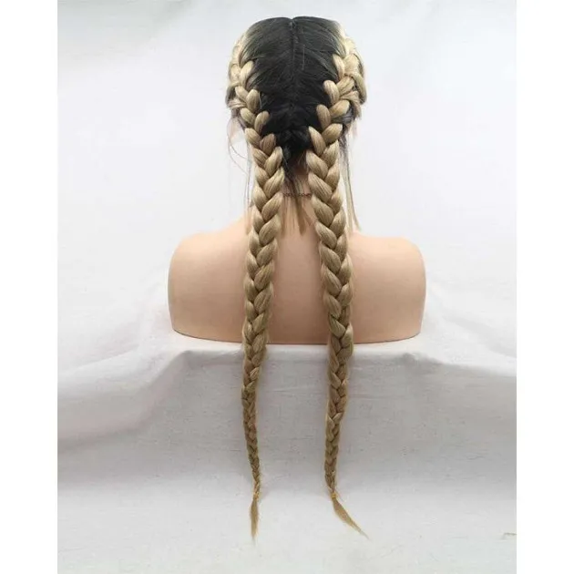 Two-tone Double Ponytail Braid Front Lace Synthetic Wig