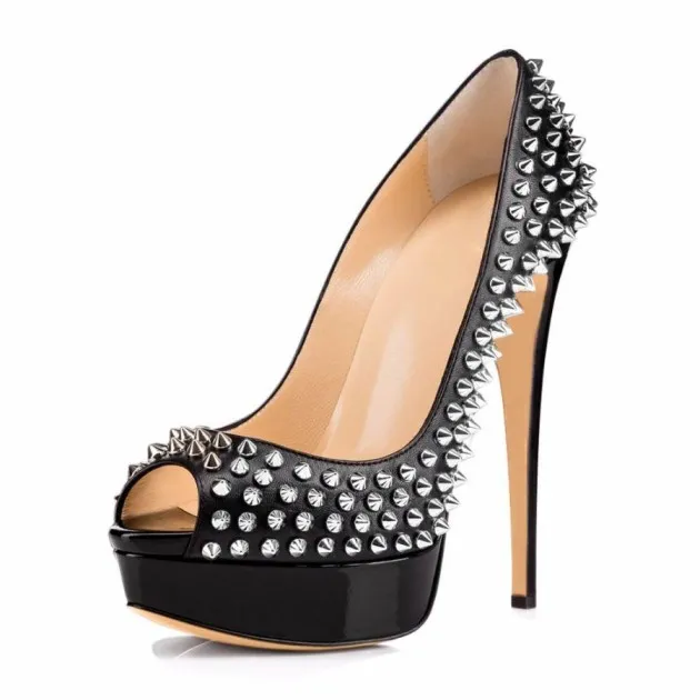 Quinn Fish Mouth Rivets Super High Heel Shoes