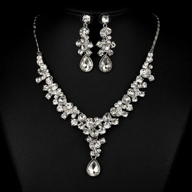 Bridal Necklace Earrings Transparent Diamond Jewelry