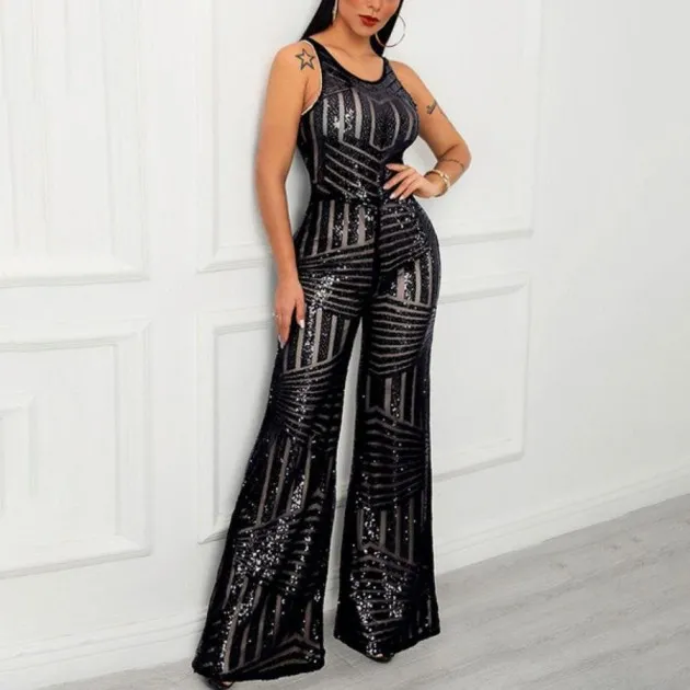 Noble Sequin Sequin Sleeveless Wide Leg Pants