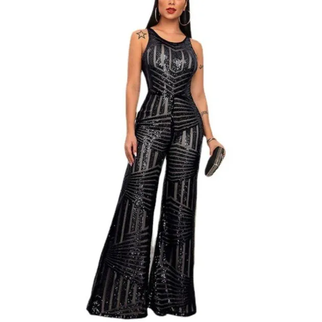 Noble Sequin Sequin Sleeveless Wide Leg Pants