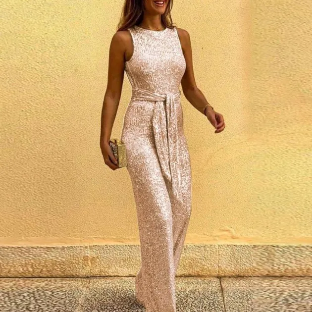 Sleeveless sequined silver jumpsuit Rose