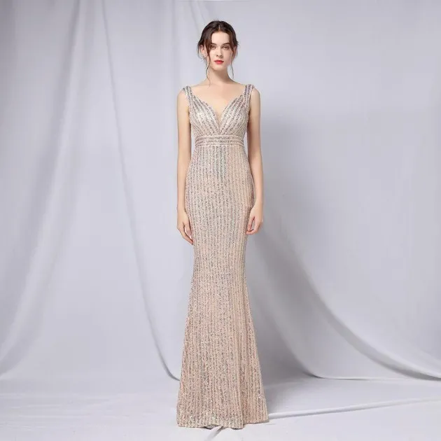 Alexandra Sequined Fishtail Long Dress