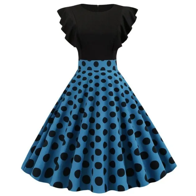 Contrasting polka dot print big hem dress