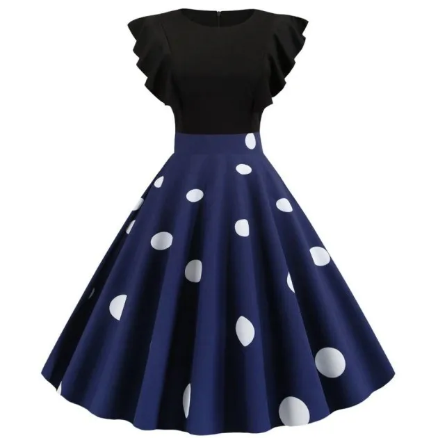 Contrasting polka dot print big hem dress