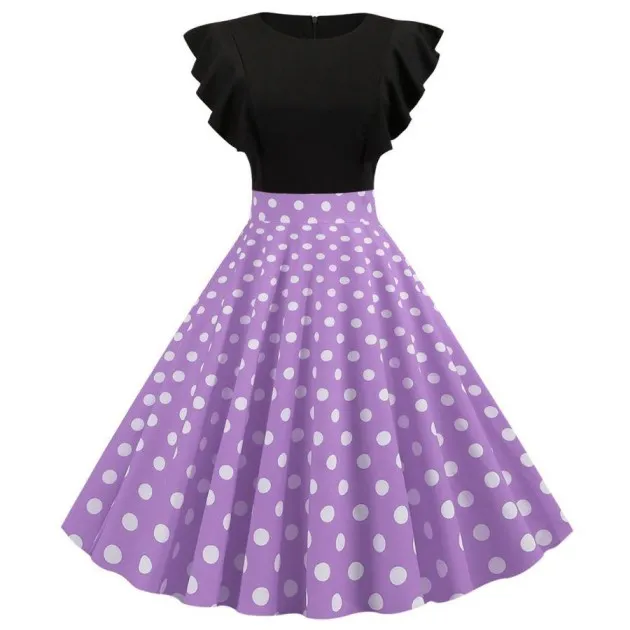 Contrasting polka dot print big hem dress