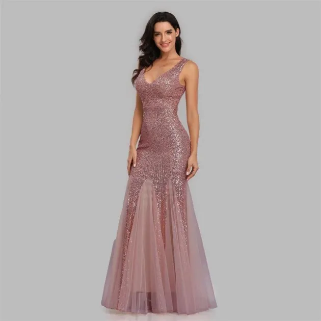 Dress Sequined Fishtail V-Neck Sleeveless Dress