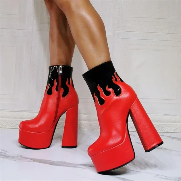 Gothic Water Stage Flame Thick Heel Fashion&nbsp;