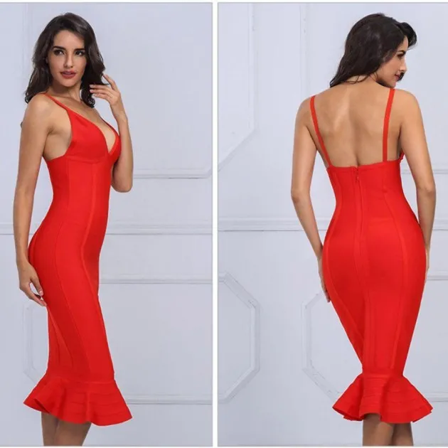 V-neck bandage fishtail dress Charlie