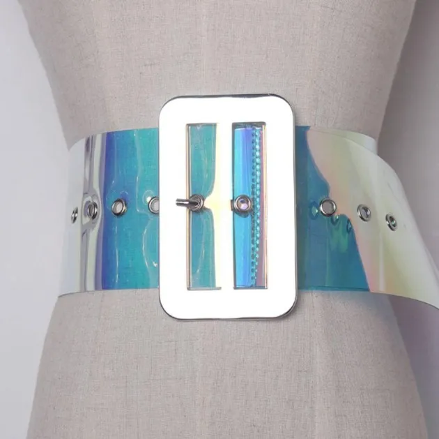 Silver Generous Buckle Laser Magic Color PVC Air Eye All-match Belt