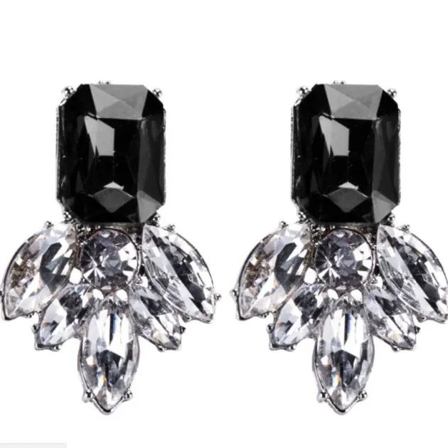 Jewelry Black Blue Crystal Rhinestone Drop Earrings