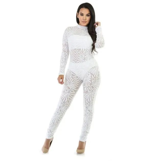 Pailletten Nachtclub Pak Jumpsuit Hoog Elastisch