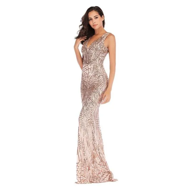 Deep V Neck Symphony Sequins Long Dress Ariel